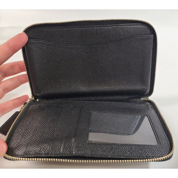 Coach Signature Canvas Long Zip Around Wallet Wristlet Black Grey - Picture 3 of 5